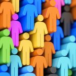 Brightly colored people icons that stand out with the gray people icons hidden in the background