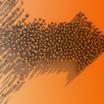 many people coming together to form an arrow pointing to the right