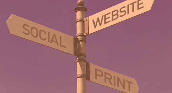 way finding signage with arrows pointing toward various marketing tactics