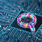 computer chip with magnifying glass graphic in the middle