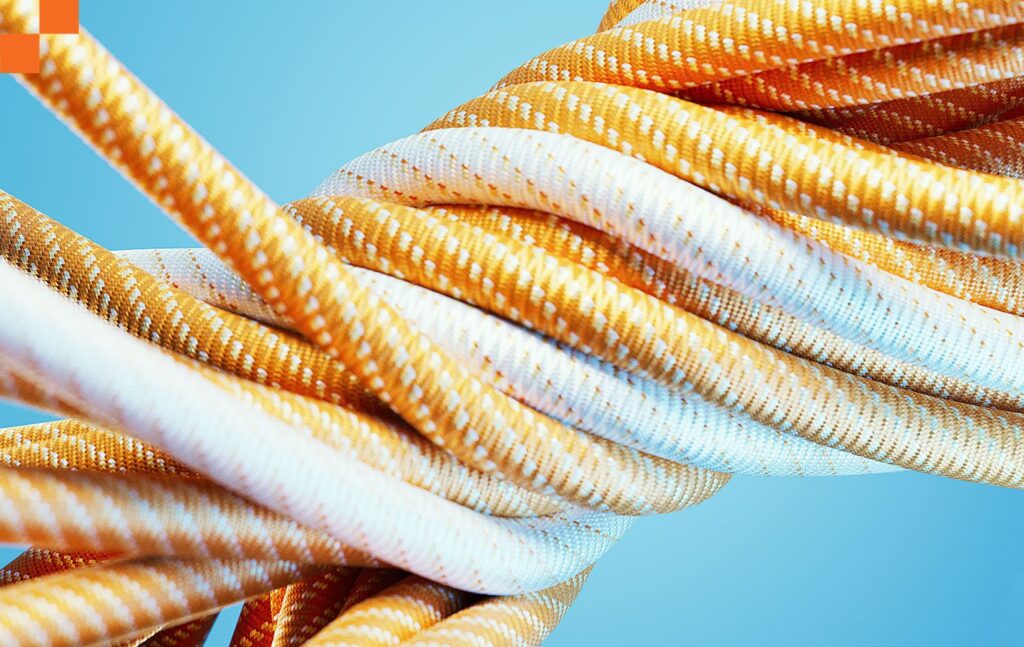 Different strands of rope coming unraveled
