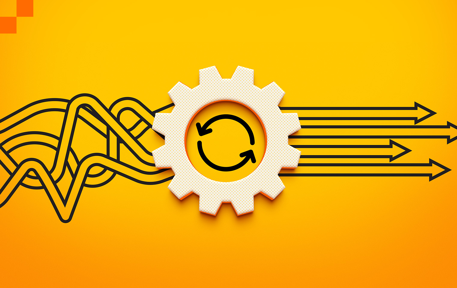 A white gear on an gold background showing process refinement